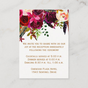 Tarjeta de recepción de bodas - Floral de Borgoña,