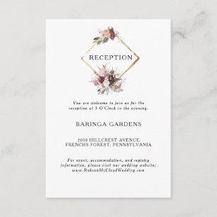 Tarjeta de recepción de bodas florales de Borgoña