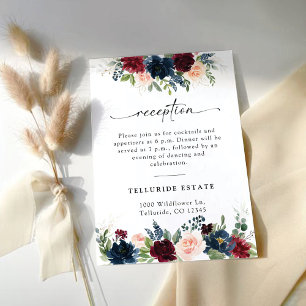 Tarjeta de recepción de bodas florales de Borgoña 