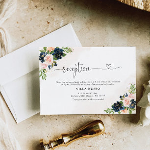 Tarjeta de recepción de bodas florales rosadas de