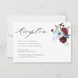 tarjeta de recepción de bodas floridas azul con po
