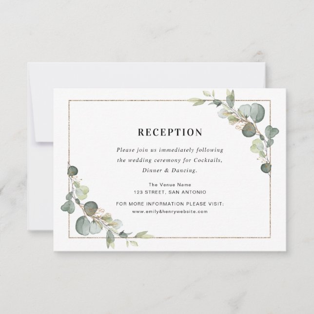 tarjeta de recepción de bodas geométricas de eucal (Anverso)