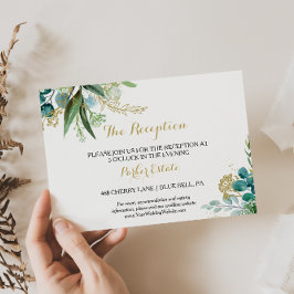 Tarjeta de recepción de bodas Gold Green Eucalyptu