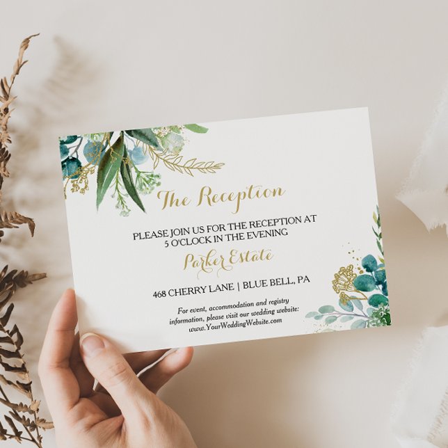 Tarjeta de recepción de bodas Gold Green Eucalyptu (Subido por el creador)