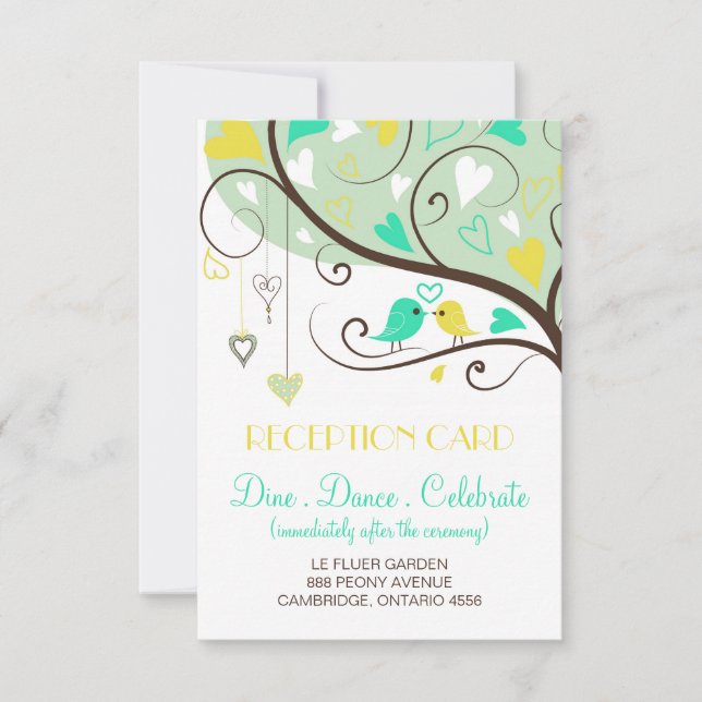 Tarjeta de recepción de bodas Green and Yellow Lov (Anverso)