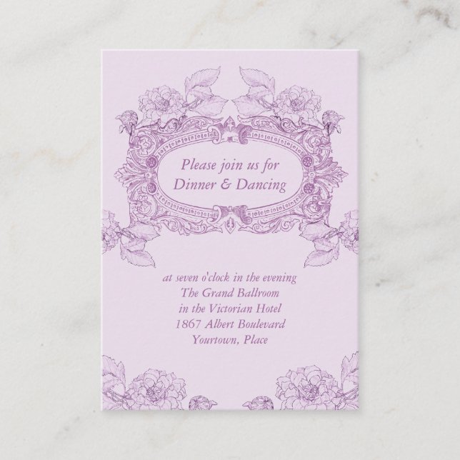 Tarjeta de recepción de bodas Lilac marco antiguo (Anverso)