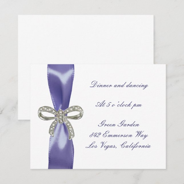 Tarjeta de recepción de bodas moradas con diamante (Anverso / Reverso)