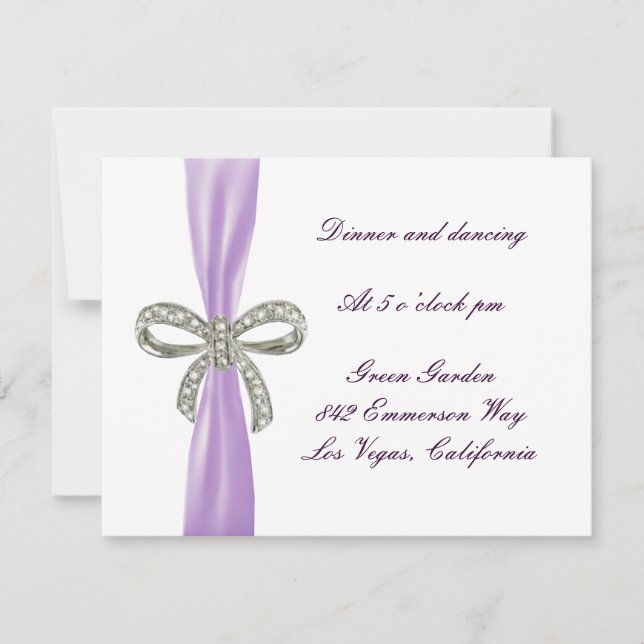 Tarjeta de recepción de bodas moradas de diamante (Anverso)