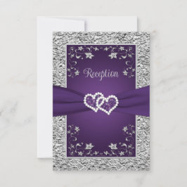 Tarjeta de recepción de bodas moradas y grises de