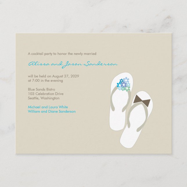 Tarjeta de recepción de bodas Mr & Mrs Flip Flops  (Anverso)