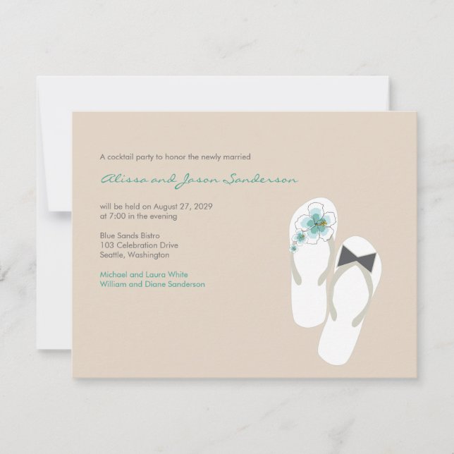 Tarjeta de recepción de bodas Mr & Mrs Flip Flops  (Anverso)