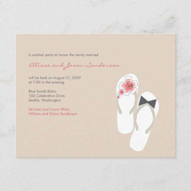 Tarjeta de recepción de bodas Mr & Mrs Flip Flops  (Anverso)