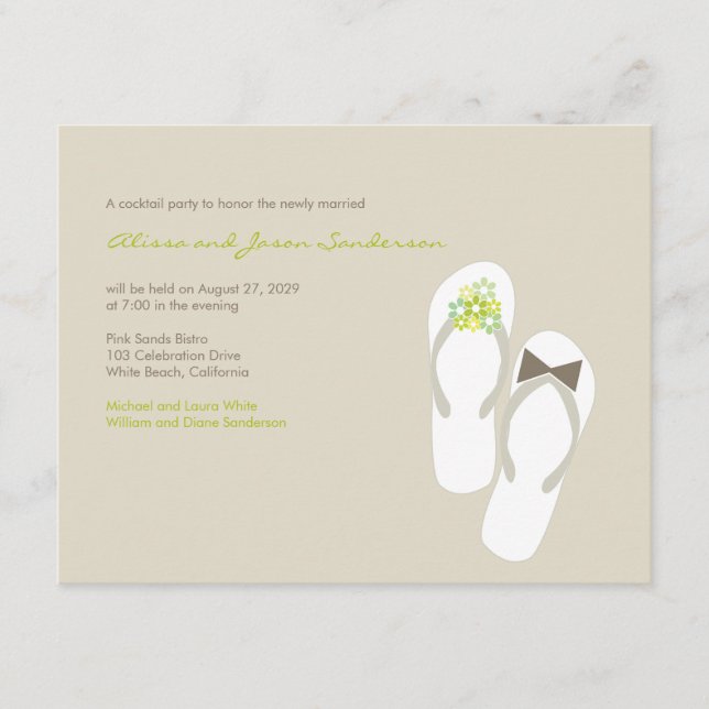 Tarjeta de recepción de bodas Mr & Mrs Flip Flops  (Anverso)