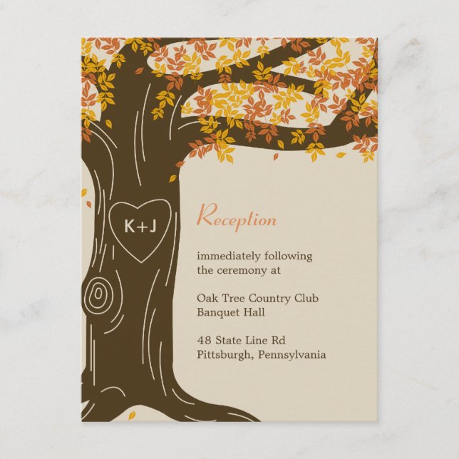 Tarjeta de recepción de bodas Oak Tree Fall (Anverso)