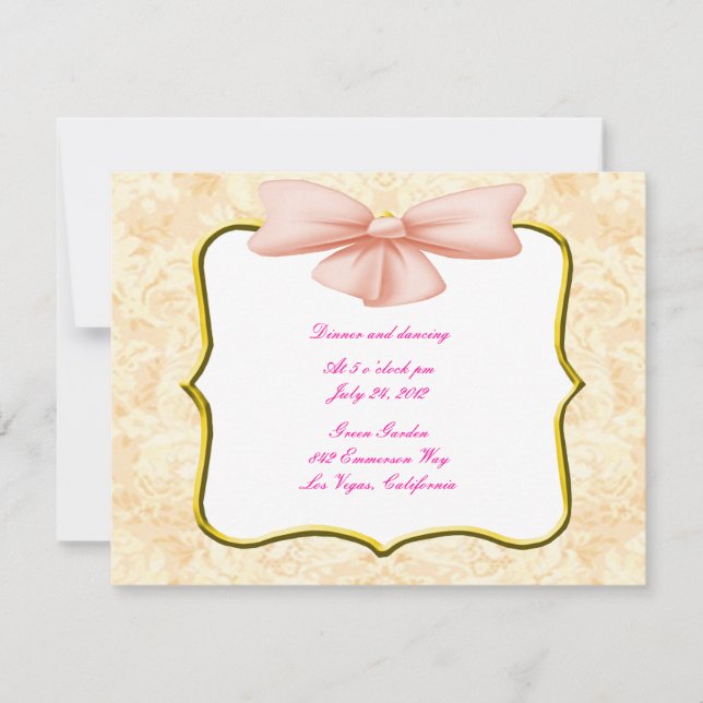 Tarjeta de recepción de bodas rosadas (Anverso)