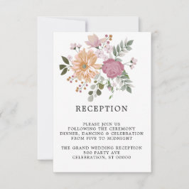 Tarjeta de recepción de bodas verticales con flore