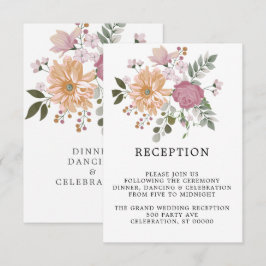 Tarjeta de recepción de bodas verticales con flore