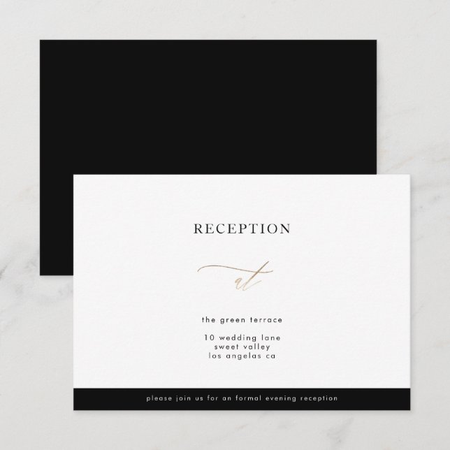 Tarjeta de recepción de caligrafía moderna Gold Ca (Anverso / Reverso)