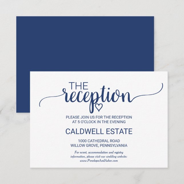 Tarjeta de recepción de caligrafía simple azul de  (Anverso / Reverso)
