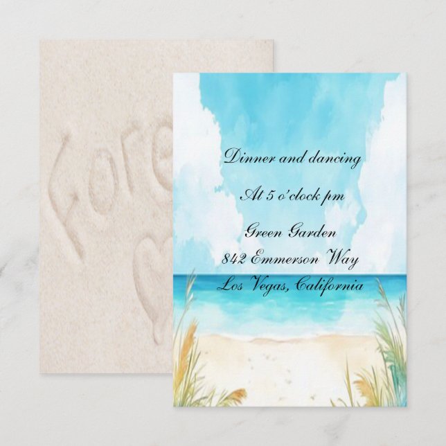 Tarjeta de recepción de casamiento Blue Ocean Beac (Anverso / Reverso)