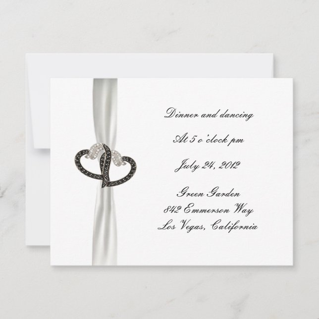Tarjeta de recepción de casamiento de diamante bla (Anverso)