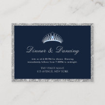 tarjeta de recepción de cena de navy & plata para