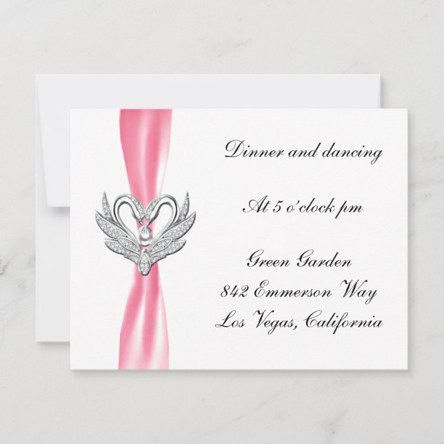 Tarjeta de recepción de cisnes de plata con lazo r (Anverso)