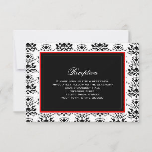 Tarjeta de recepción de color rojo Damask blanco y