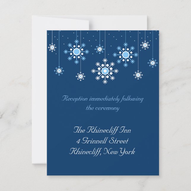Tarjeta de recepción de copos de nieve para boda d (Anverso)