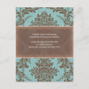 Tarjeta de recepción de Damasco elegante azul
