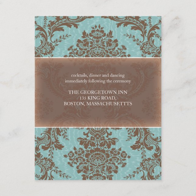 Tarjeta de recepción de Damasco elegante azul (Anverso)