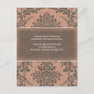 Tarjeta de recepción de damasco elegante rosa