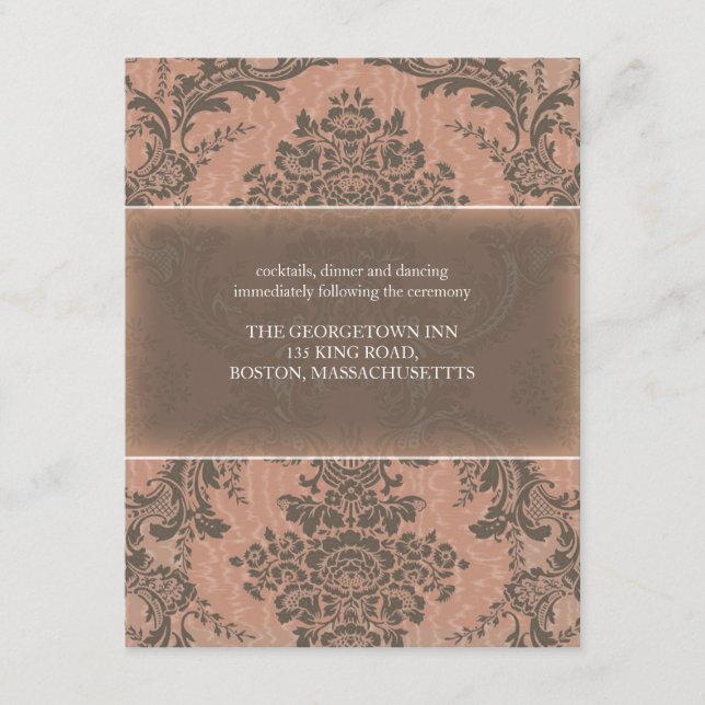 Tarjeta de recepción de damasco elegante rosa (Anverso)