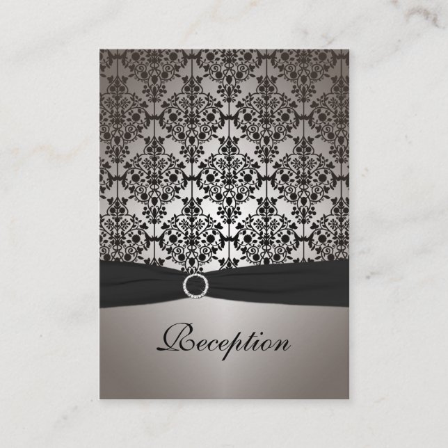 Tarjeta de recepción de Damasco gris y negro (Anverso)