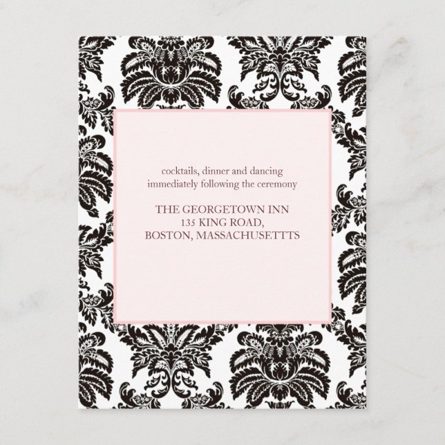 Tarjeta de recepción de damasco rosa moderno (Anverso)