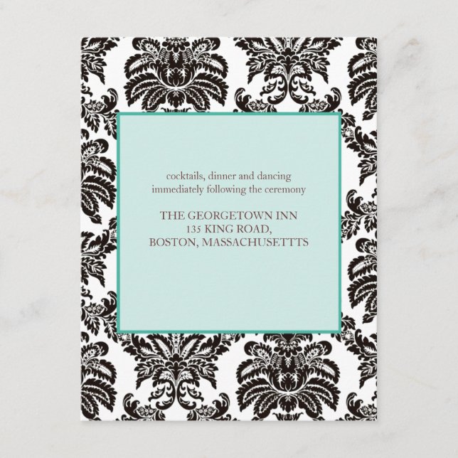 Tarjeta de recepción de Damasco verde moderno (Anverso)