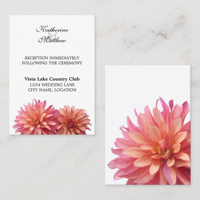 Tarjeta de recepción de flor de dalia pintada en r (Anverso / Reverso)