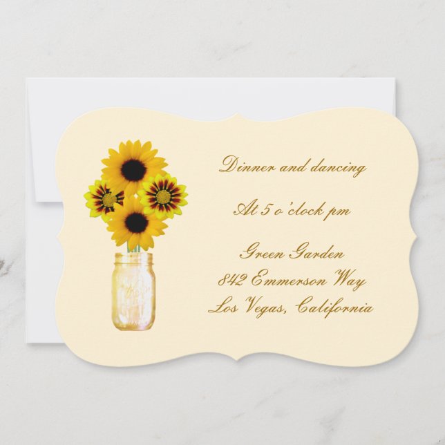 Tarjeta de recepción de flores amarillas Mason Jar (Anverso)