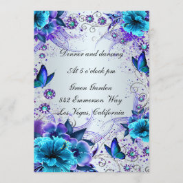 Tarjeta de recepción de flores azules y mariposas
