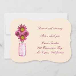 Tarjeta de Recepción de Flores Rosadas en Tarro de