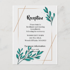Tarjeta de recepción de hojas florales verdes con 