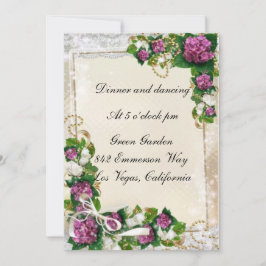 Tarjeta de Recepción de Hortensia Púrpura y Encaje