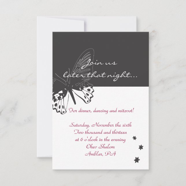 Tarjeta de recepción de invitación Butterfly Bat m (Anverso)