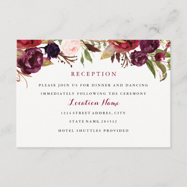 Tarjeta de recepción de la boda de la boda de la f (Anverso)