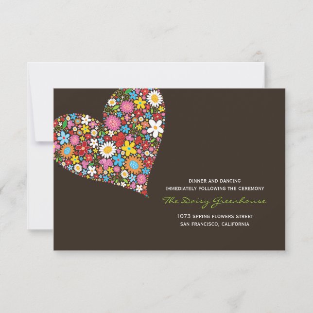 Tarjeta de recepción de la boda del corazón de las (Anverso)