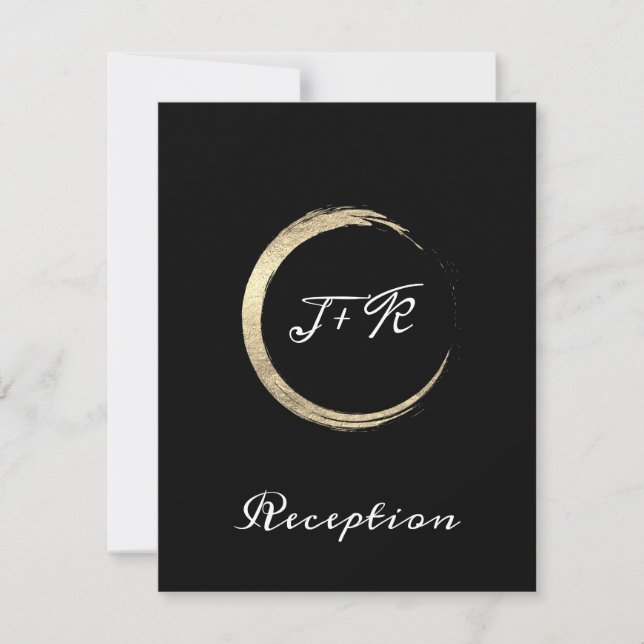 Tarjeta de recepción de la boda dorada Black White (Anverso)