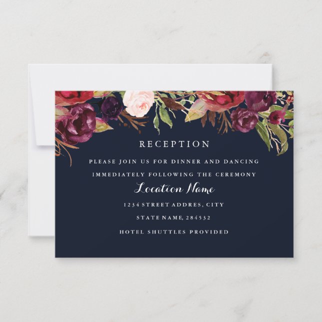 Tarjeta de recepción de la boda floral de la Marin (Anverso)