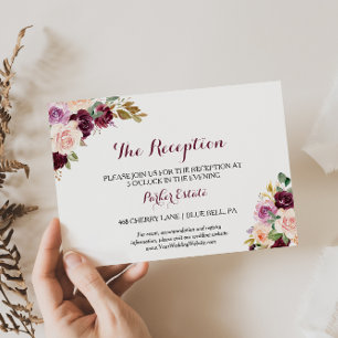 Tarjeta de recepción de la boda floral verde Rubor
