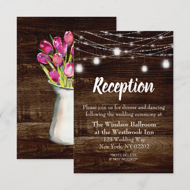 Tarjeta de recepción de la boda tulipán de primave (Anverso / Reverso)