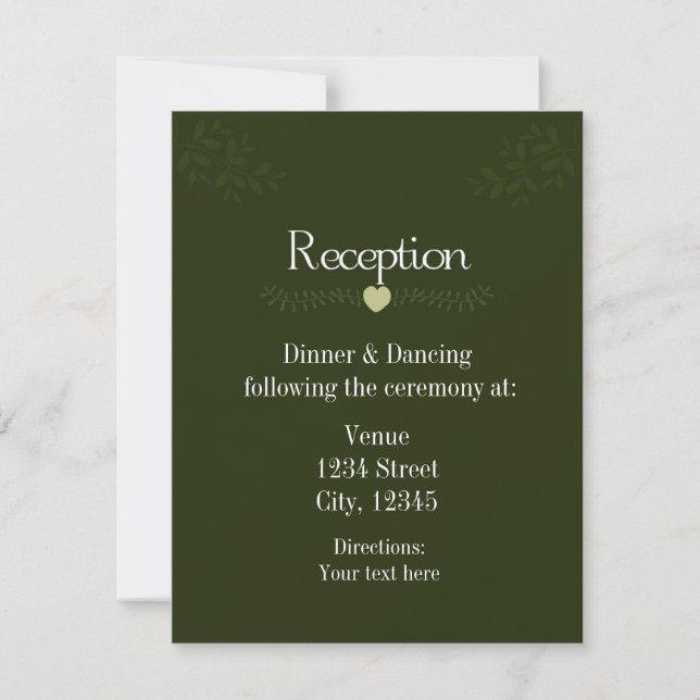 Tarjeta de recepción de la boda verde rústica (Anverso)